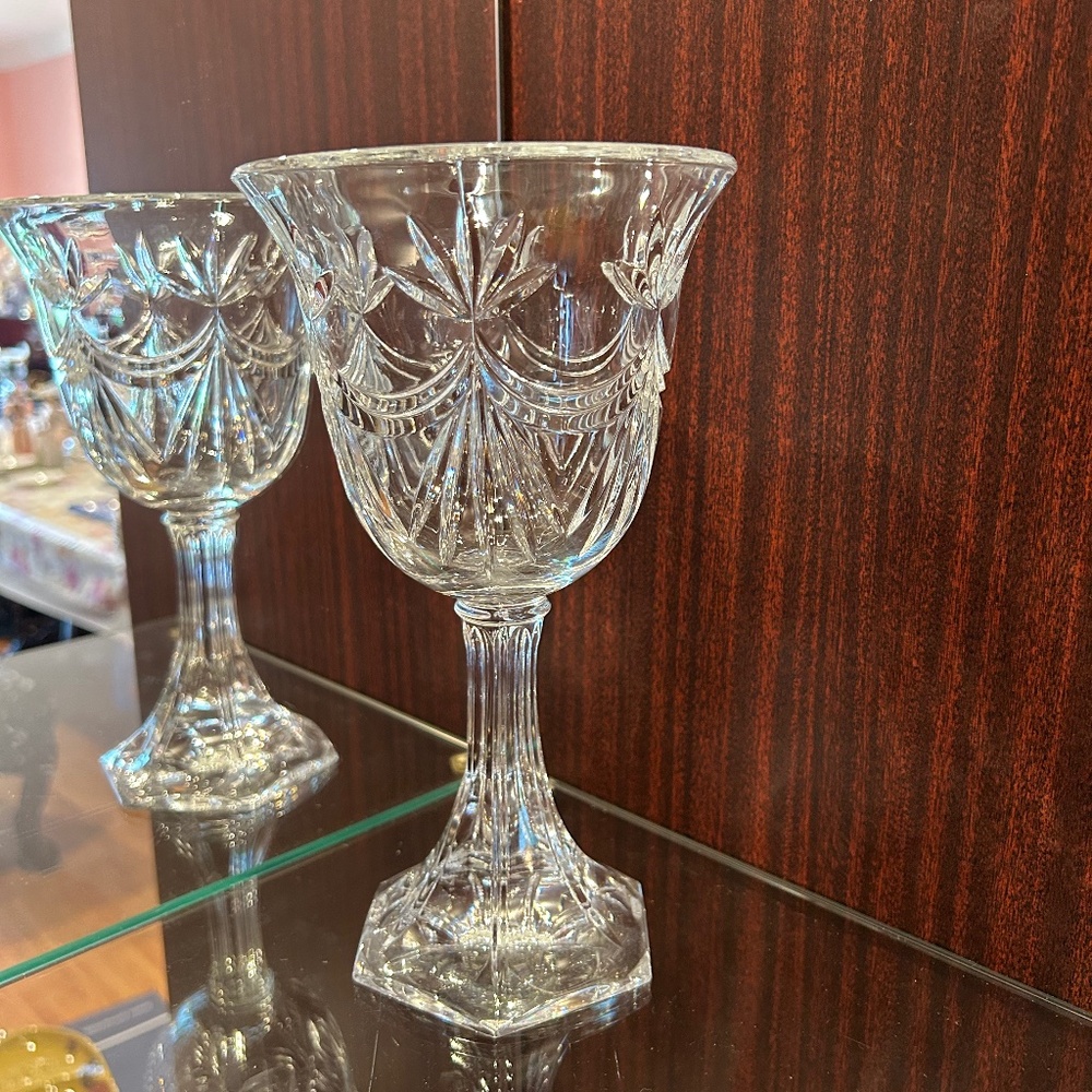 Vintage Cut Crystal Goblet Candy Footed Bowl Centerpiece 9" High 5.25" Diameter